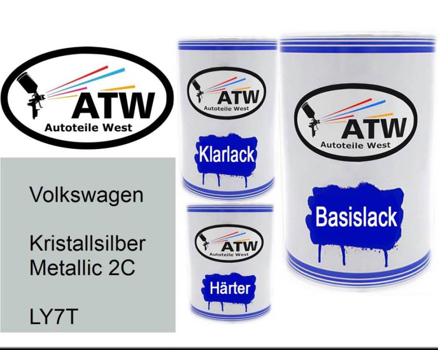 Volkswagen, Kristallsilber Metallic 2C, LY7T: 500ml Lackdose + 500ml Klarlack + 250ml Härter - Set, von ATW Autoteile West.